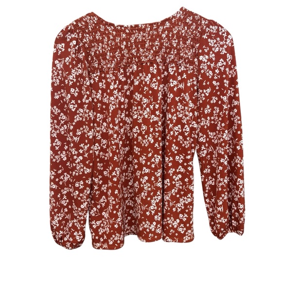 Gilli Rust Color w/White Floral Pattern Women's Small Top Nice Weight Oversized - Picture 3 of 9